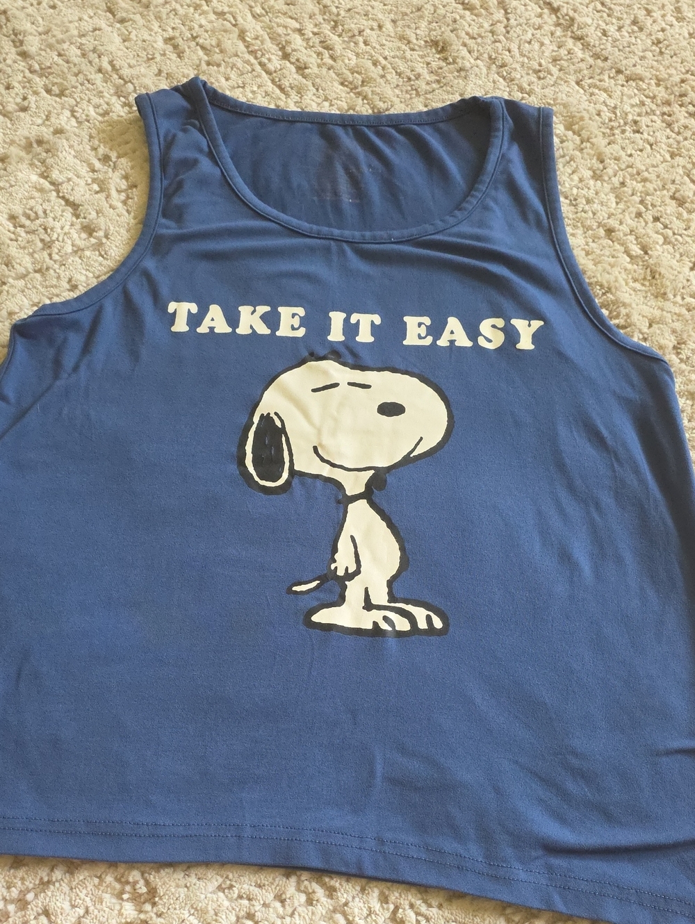 Womens Blue 'Take It Easy' Snoopy Tank Top